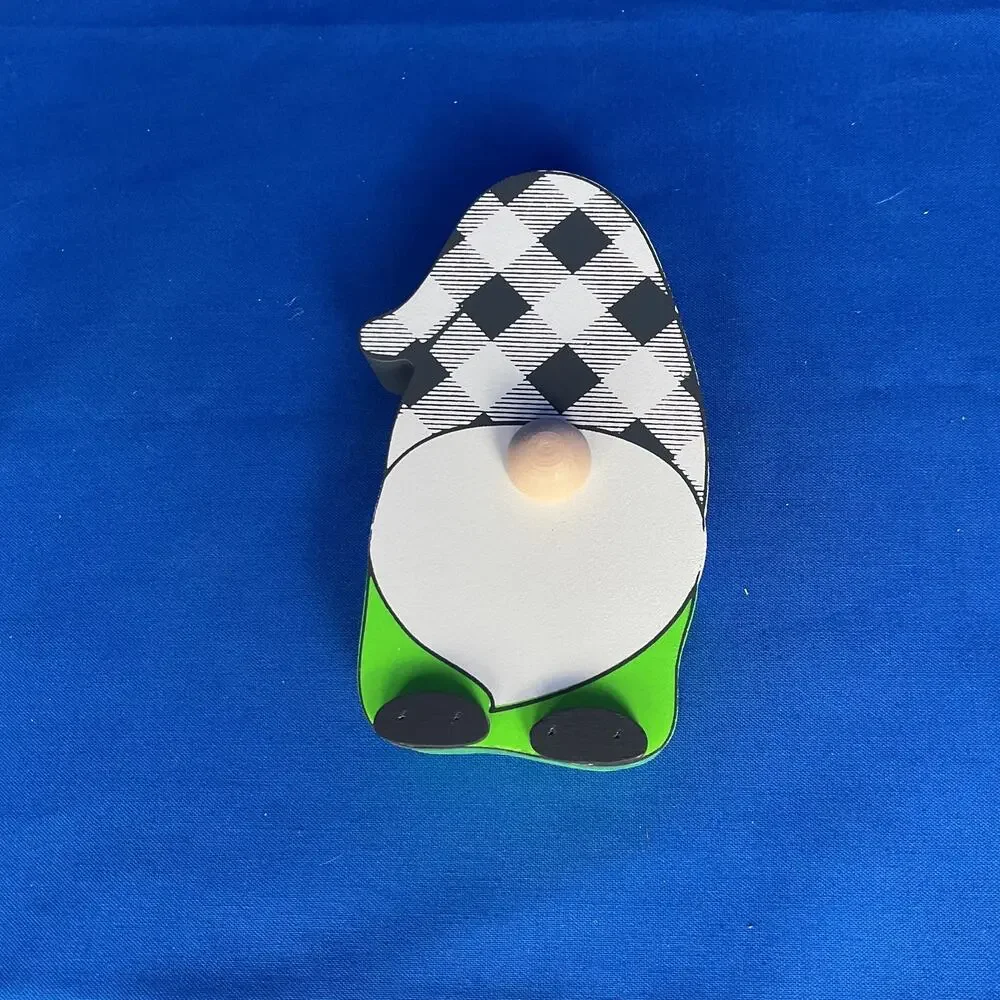 Black White Plaid Check Gnome Wood Sign Cutout Tiered Tray Tabletop Decor